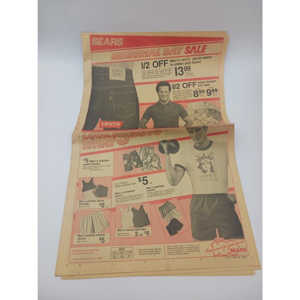 Vintage 1986 Sears Memorial Day Sale Newspaper Circular Levi's 501 Commodore 128